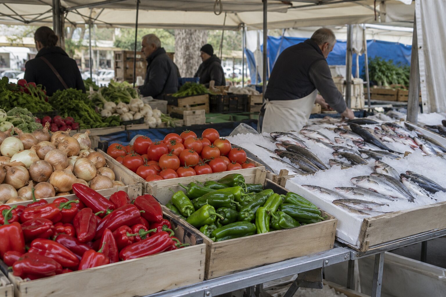 Fresh Basque produce from La Ribera market crates